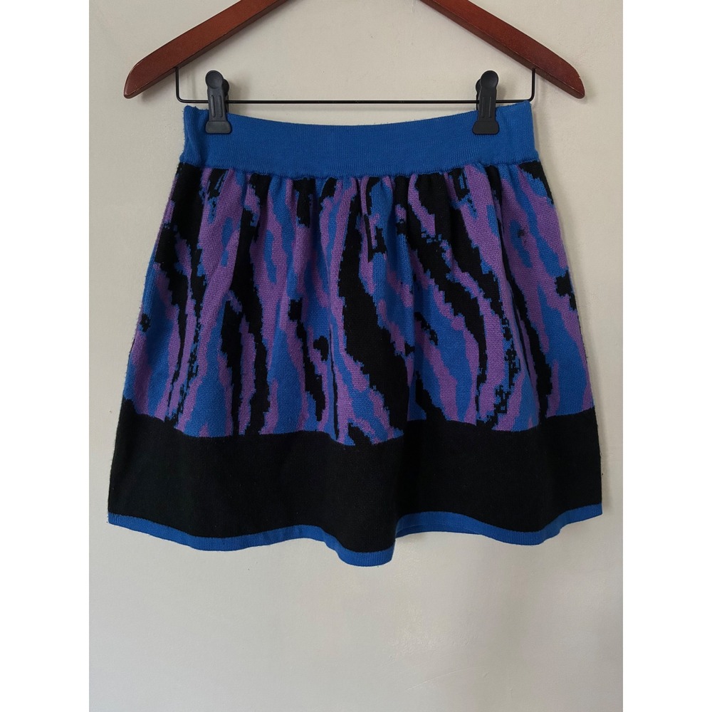 Ecote Urban Outfitters Blue Purple Tiger Stripe Knit Skater MiniSkirt M Festival